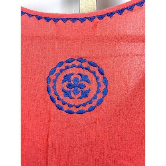 THML Red and Blue Sleeveless Boho Flowy Embroidered Tank Sz Med Petite EUC - Picture 7 of 7